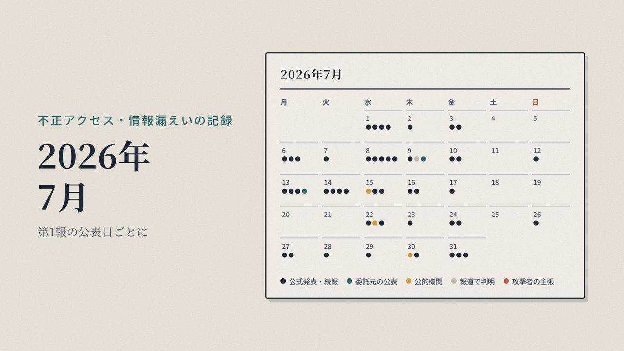 不正アクセス・情報漏えいの記録｜2026年7月