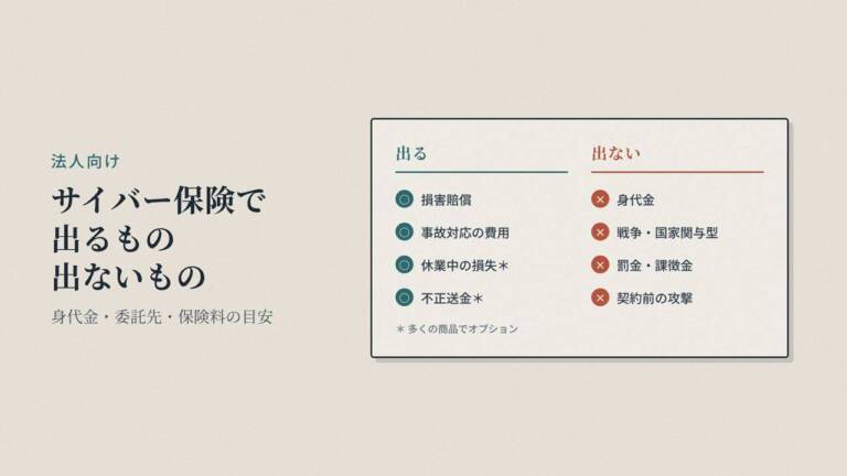 サイバー保険で出るもの・出ないもの|身代金・委託先・保険料の目安【法人向け】 - innovaTopia