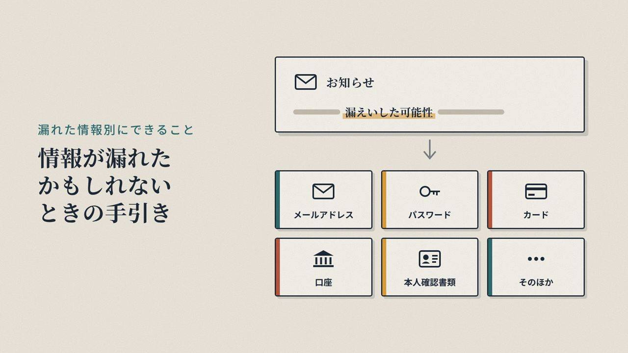 情報が漏れたかもしれないときの手引き｜漏れた情報別にできること