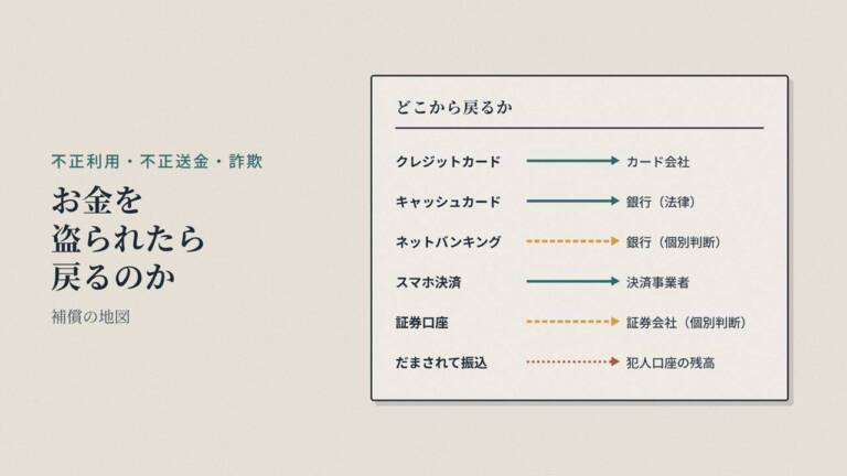 お金を盗られたら戻るのか｜不正利用・不正送金・詐欺の補償の地図