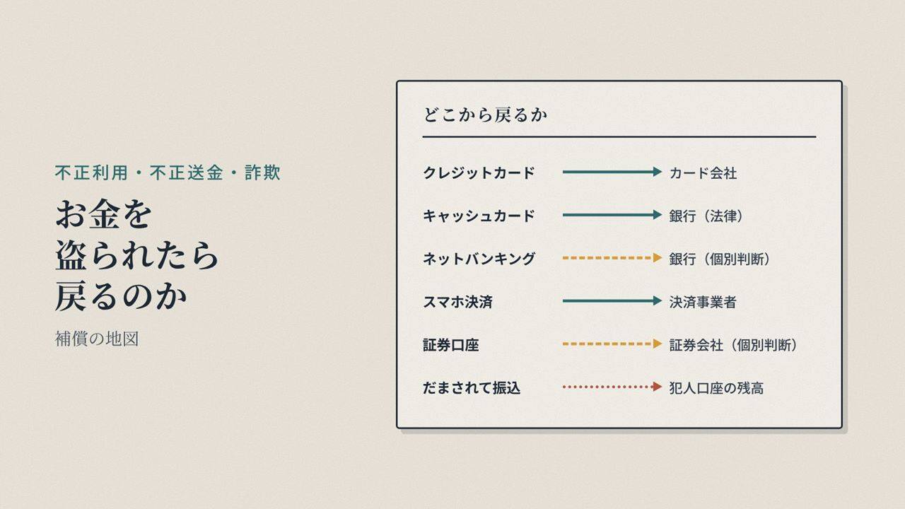 お金を盗られたら戻るのか|不正利用・不正送金・詐欺の補償の地図 - innovaTopia