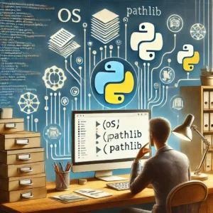 DALLE 2025-01-24 120050 - An illustration representing innovative file management featuring Python code elements like os and pathlib The scene shows a programmers workspace - innovaTopia