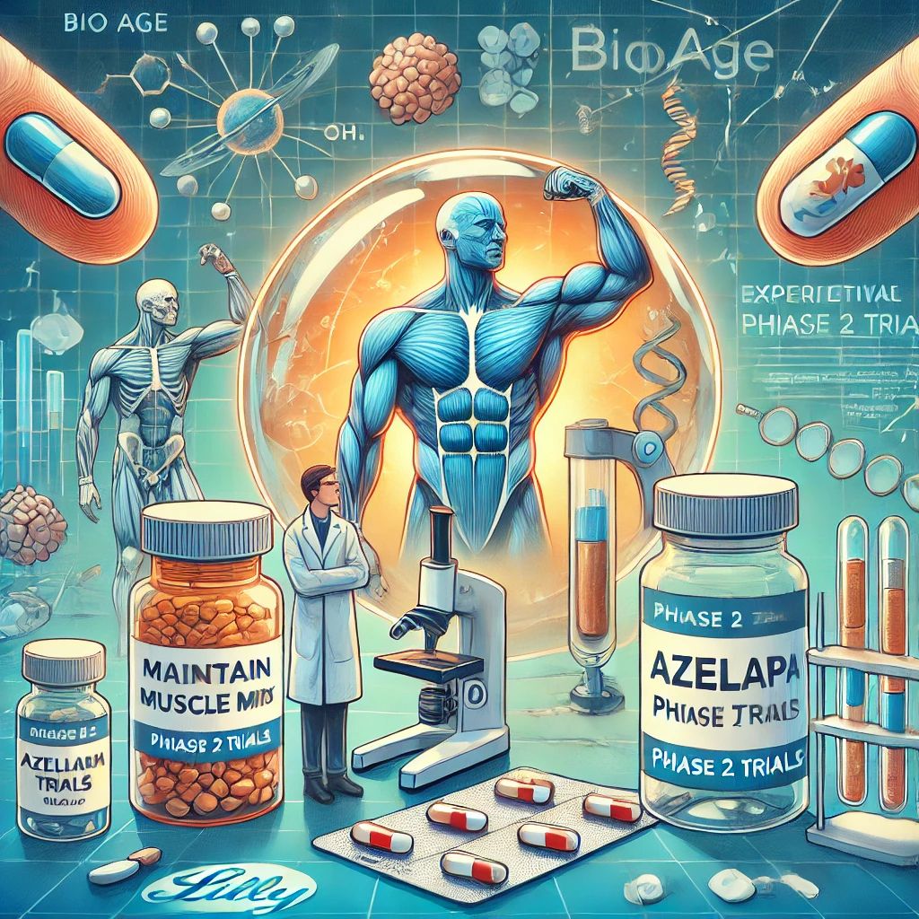 DALLE 2024-07-07 054015 - Illustration of BioAge collaborating with Eli Lilly for Phase 2 trials of experimental drug azelaprag aiming to maintain muscle mass and reduce fat T - innovaTopia