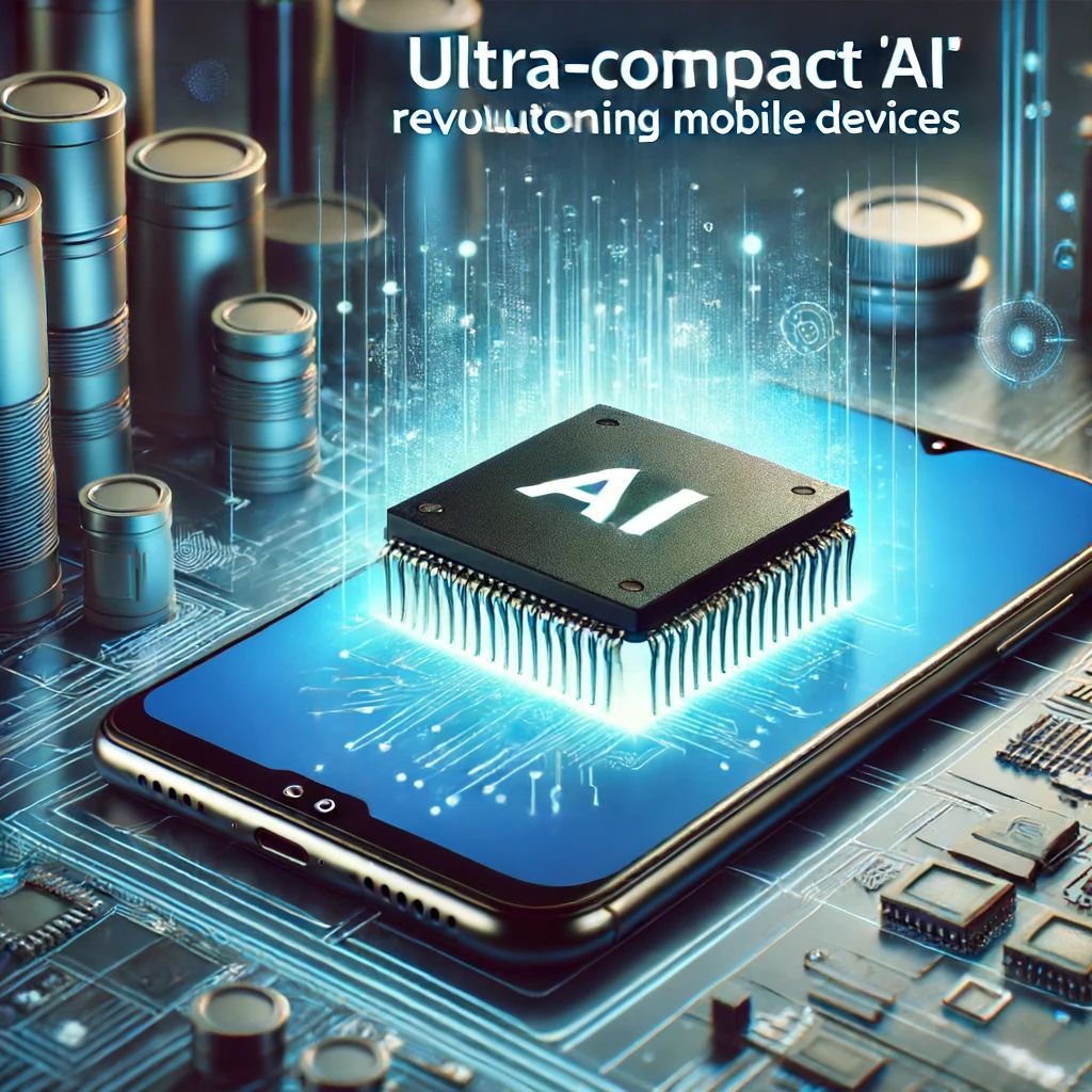 DALLE 2024-06-14 080154 - A scene showcasing the ultra-compact AI Danube revolutionizing mobile devices The background shows a sleek mobile device with a digital representat - innovaTopia