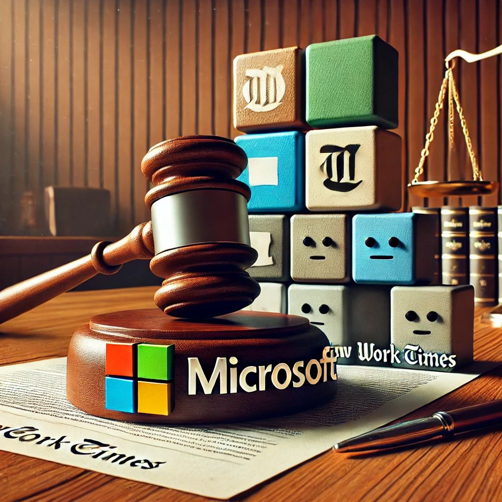 DALLE 2024-07-18 173435 - A courtroom setting with a gavel and documents symbolizing a legal battle with Microsoft standing firm against New York Times claims representing - innovaTopia