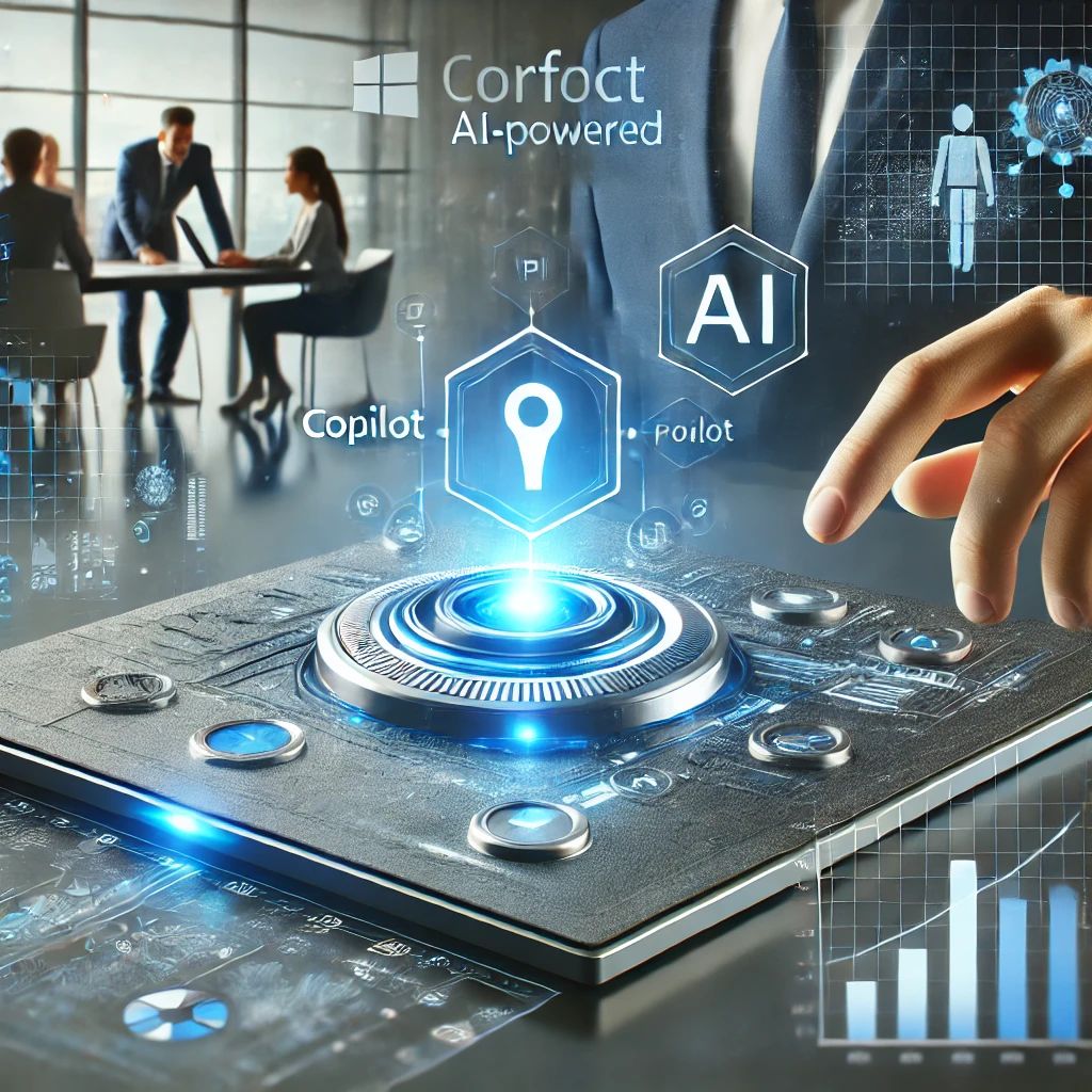 DALLE 2024-09-24 052508 - A futuristic sleek design of a Surface device featuring a glowing Copilot key symbolizing AI-powered optimization for business efficiency The bac - innovaTopia