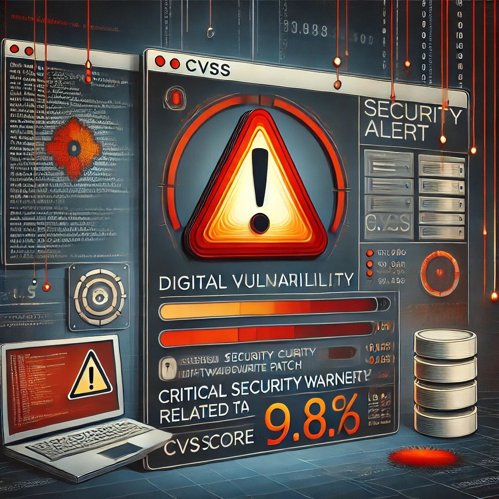 DALLE 2024-10-24 060813 - An illustration showing a digital vulnerability alert related to a software patch featuring a critical security warning symbol with a red exclamation - innovaTopia