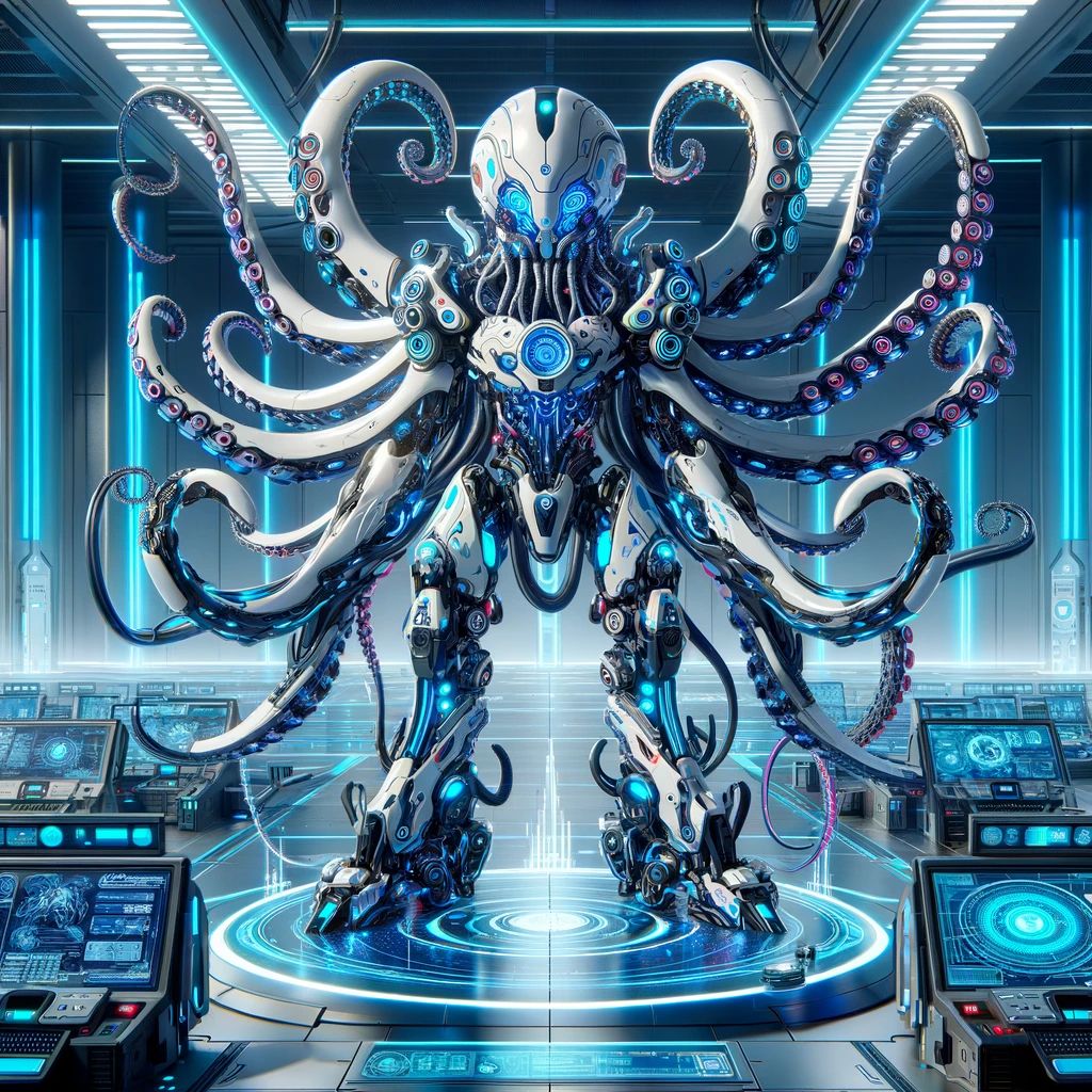 DALLE-2024-04-13-103201-A-futuristic-super-AI-with-an-octopus-theme-depicted-in-a-Japanese-anime-style-The-AI-resembles-a-large-intricate-robot-with-multiple-tentacle-like - innovaTopia