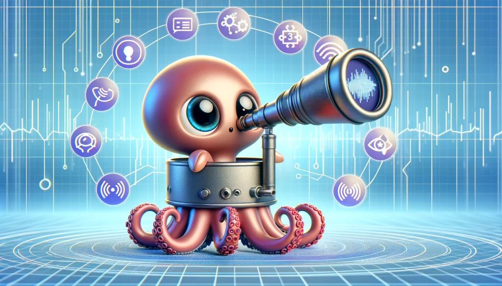 DALLE-2024-04-18-162914-A-wide-image-for-an-article-about-Octopus-V3-featuring-a-cute-octopus-character-looking-through-a-telescope-The-octopus-symbolizes-the-edge-AI-age - innovaTopia