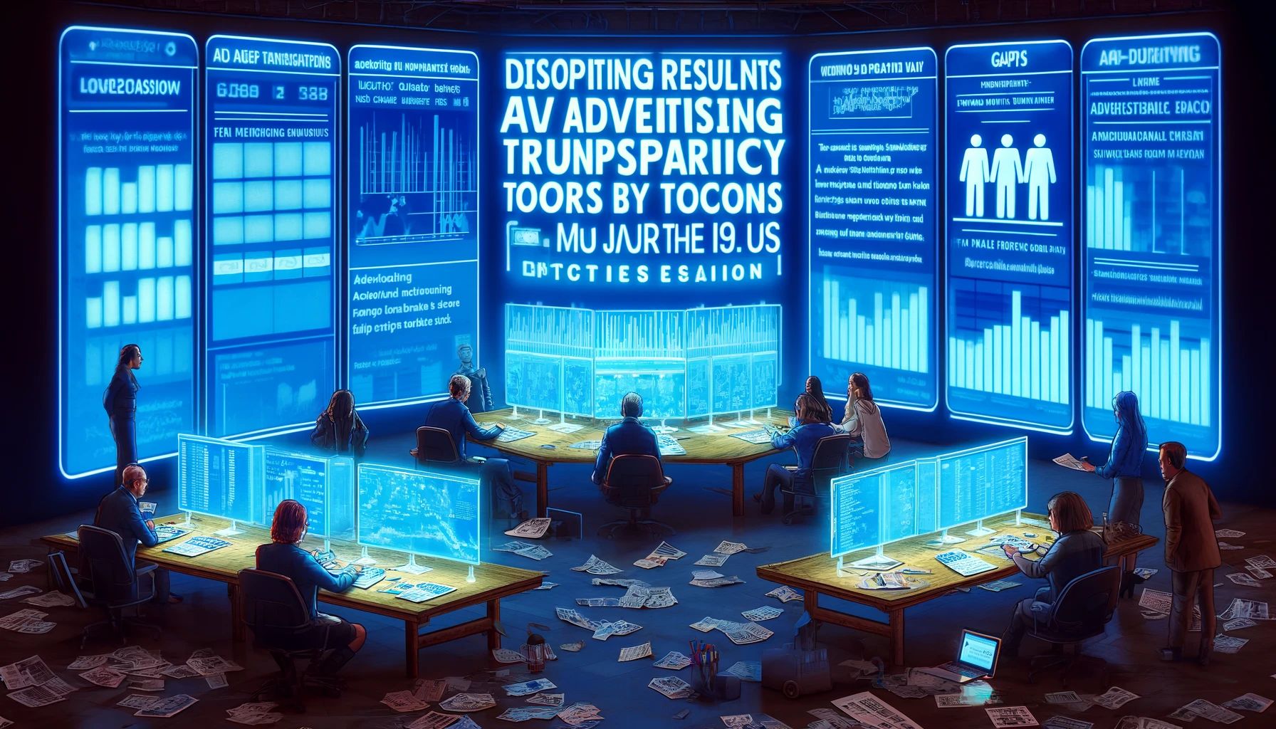 DALLE 2024-04-22 150826 - An illustrative scene depicting the disappointing results of advertising transparency tools by major tech platforms for the 2024 US elections The set - innovaTopia