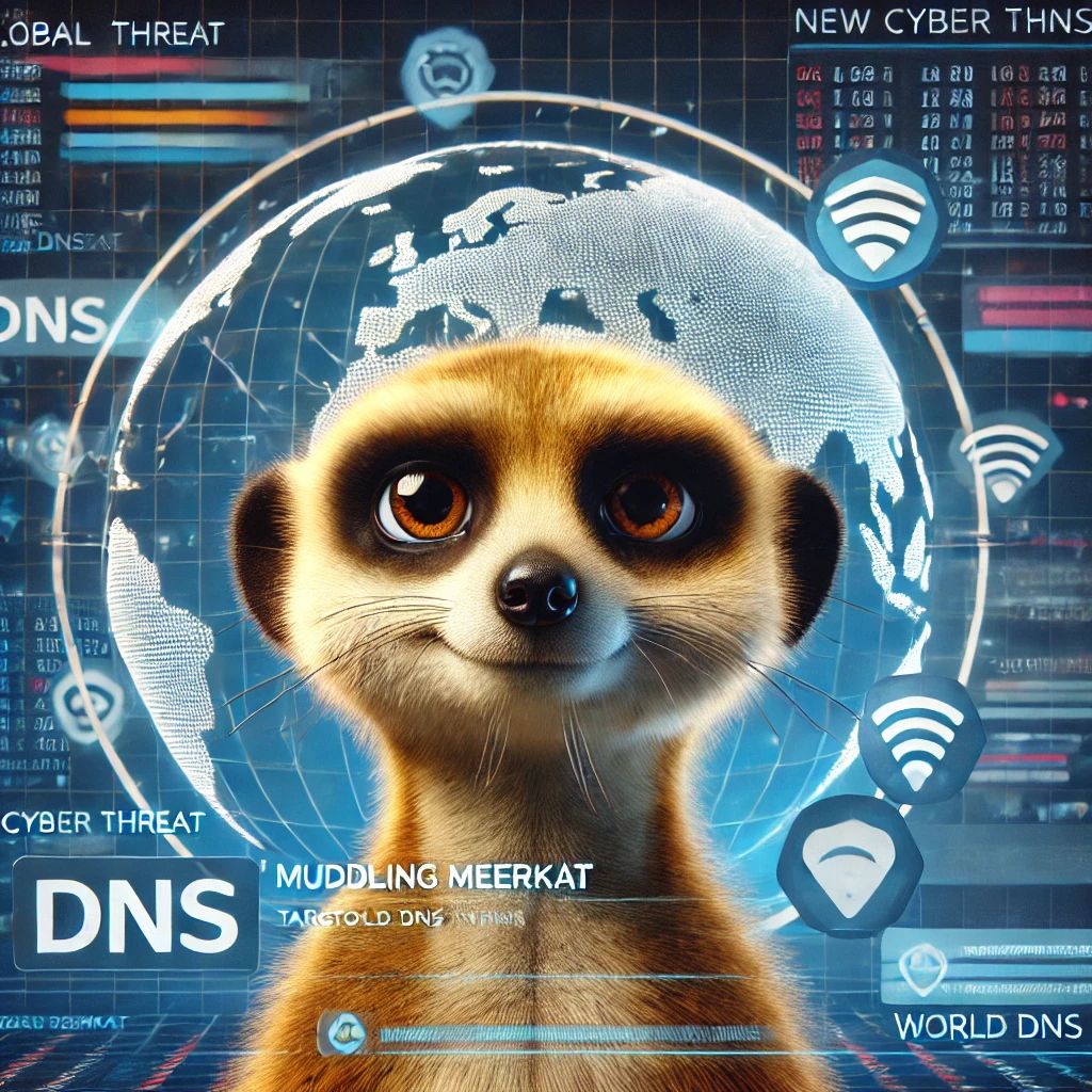 DALLE 2024-06-26 052042 - An image depicting a digital meerkat with a mischievous expression The background features global DNS symbols and cyber threat elements highlighting - innovaTopia