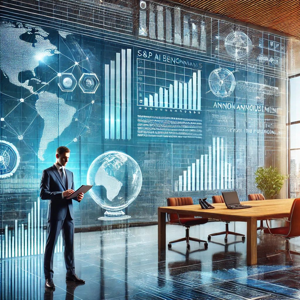 DALLE 2024-07-18 180947 - A professional and insightful scene depicting the announcement of SP AI Benchmarks for the financial industry The background features financial char - innovaTopia