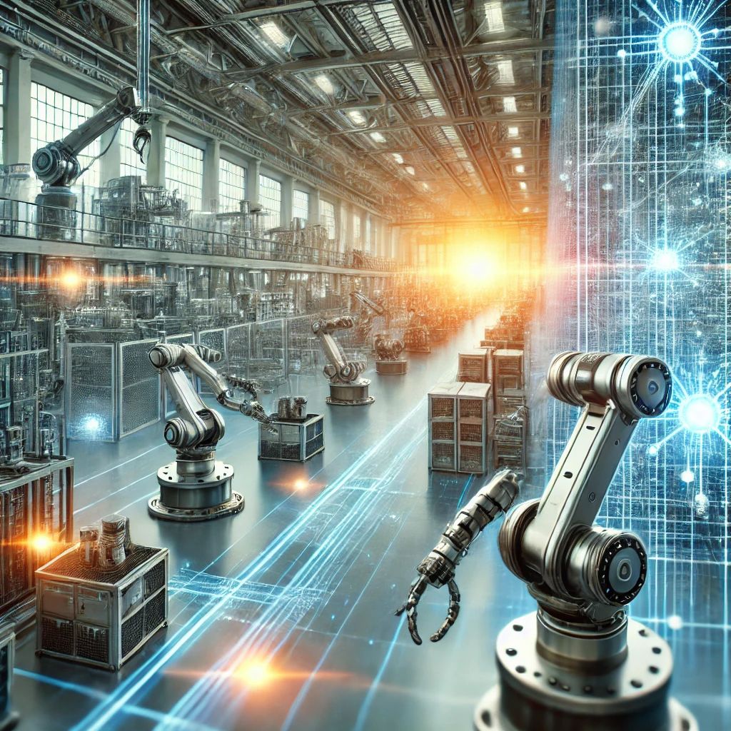 DALLE 2024-09-12 054353 - A futuristic factory environment showing robots and AI systems working in harmony revolutionizing the manufacturing industry The image highlights AI - innovaTopia