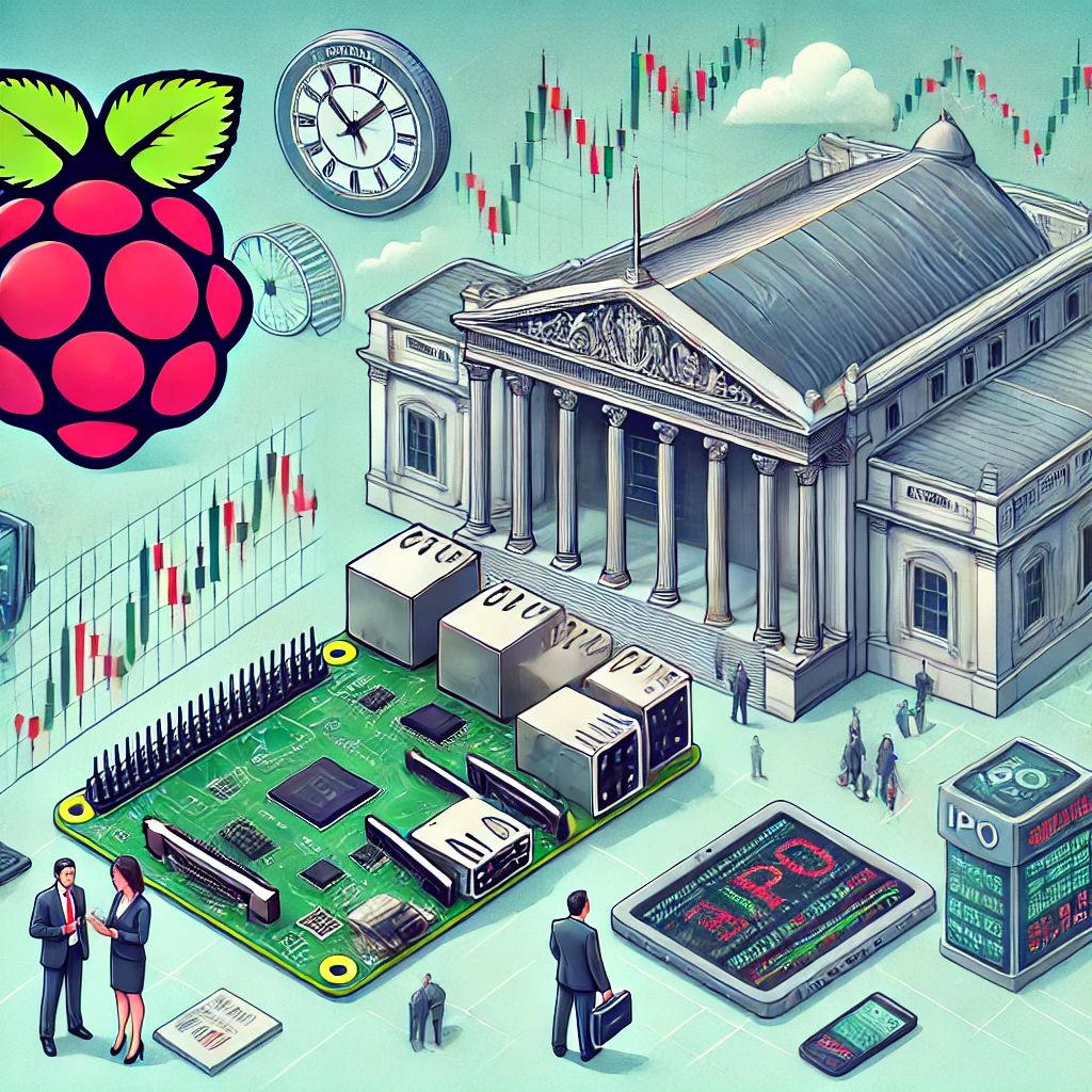 DALLE 2024-07-02 095802 - An illustration of Raspberry Pi considering an IPO on the London Stock Exchange Show a Raspberry Pi device the London Stock Exchange building and s - innovaTopia