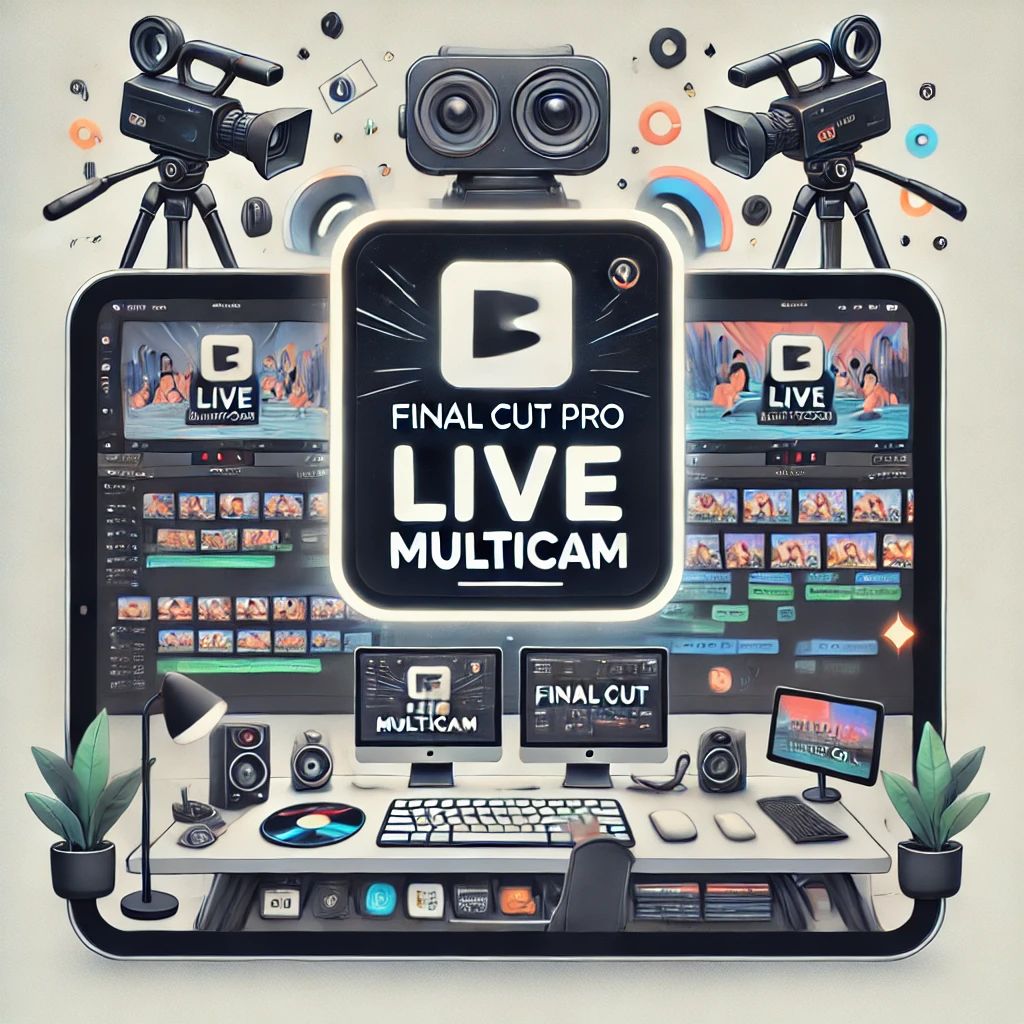 DALLE 2024-07-05 071701 - An illustration of an iPad with the Final Cut Pro logo showcasing the new Live Multicam feature The background shows a creative workspace with video - innovaTopia