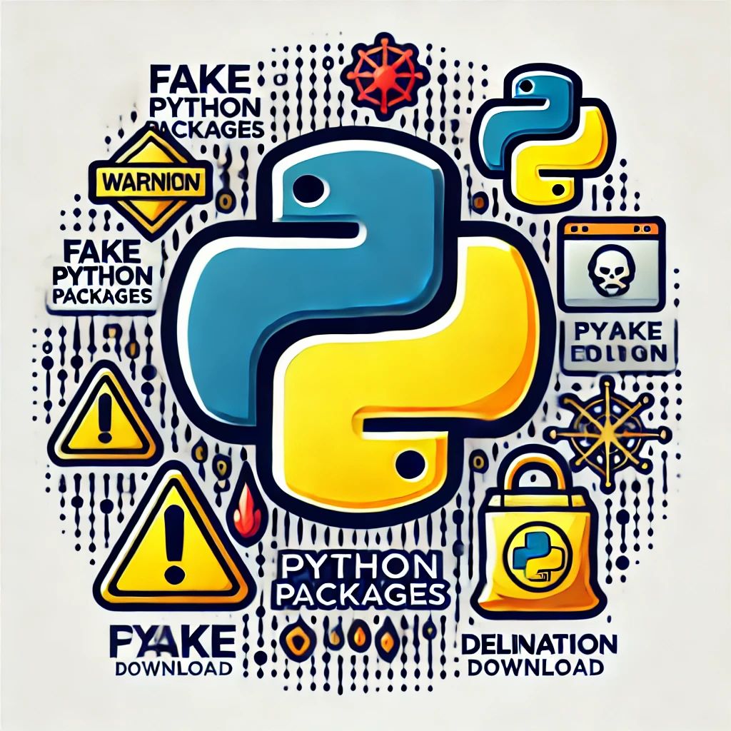 DALLE 2024-07-06 043506 - An illustration showing the Python logo with a warning symbol depicting fake Python packages as a security threat with digital download elements and - innovaTopia