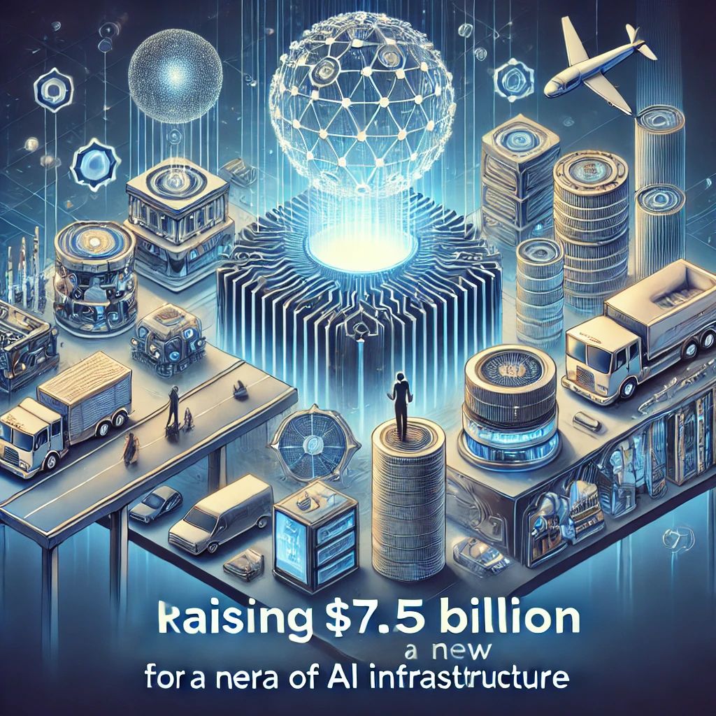 DALLE 2024-07-07 032714 - Illustration of CoreWeave raising billion for a new era of AI infrastructure The image should depict elements of large-scale investment advance - innovaTopia