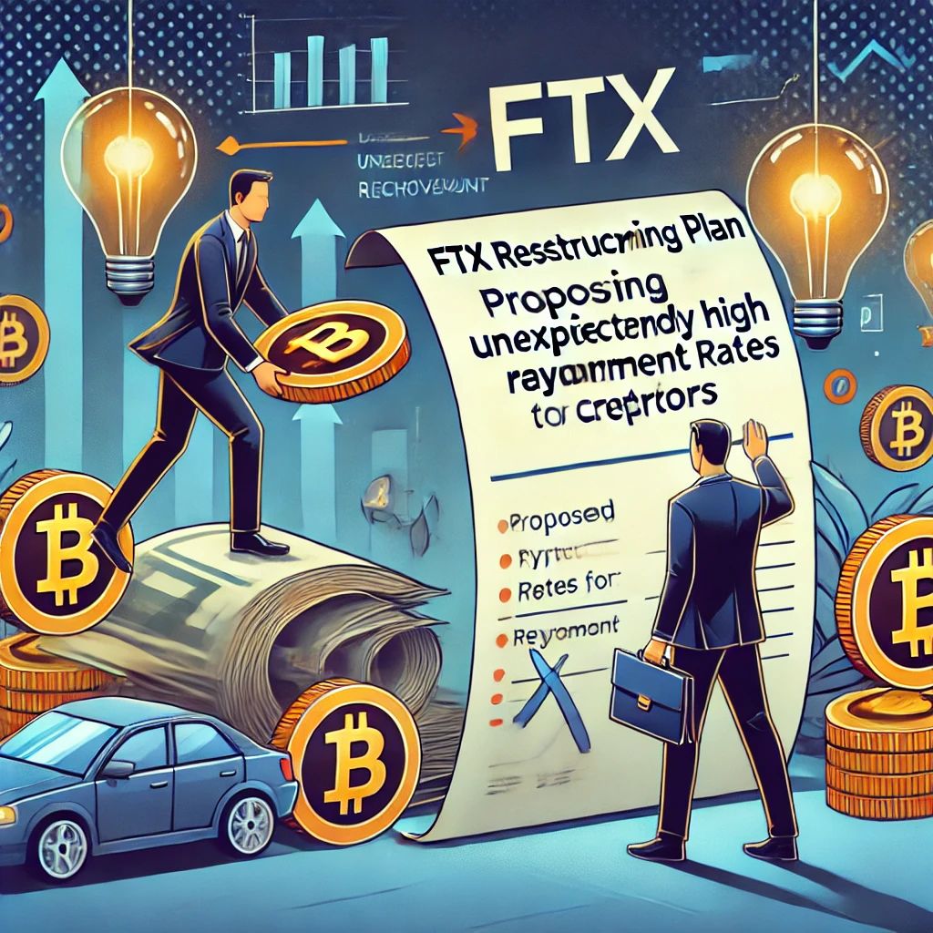 DALLE 2024-07-07 042622 - Illustration of FTX restructuring plan proposing unexpectedly high repayment rates to creditors The image should depict elements of financial recover - innovaTopia