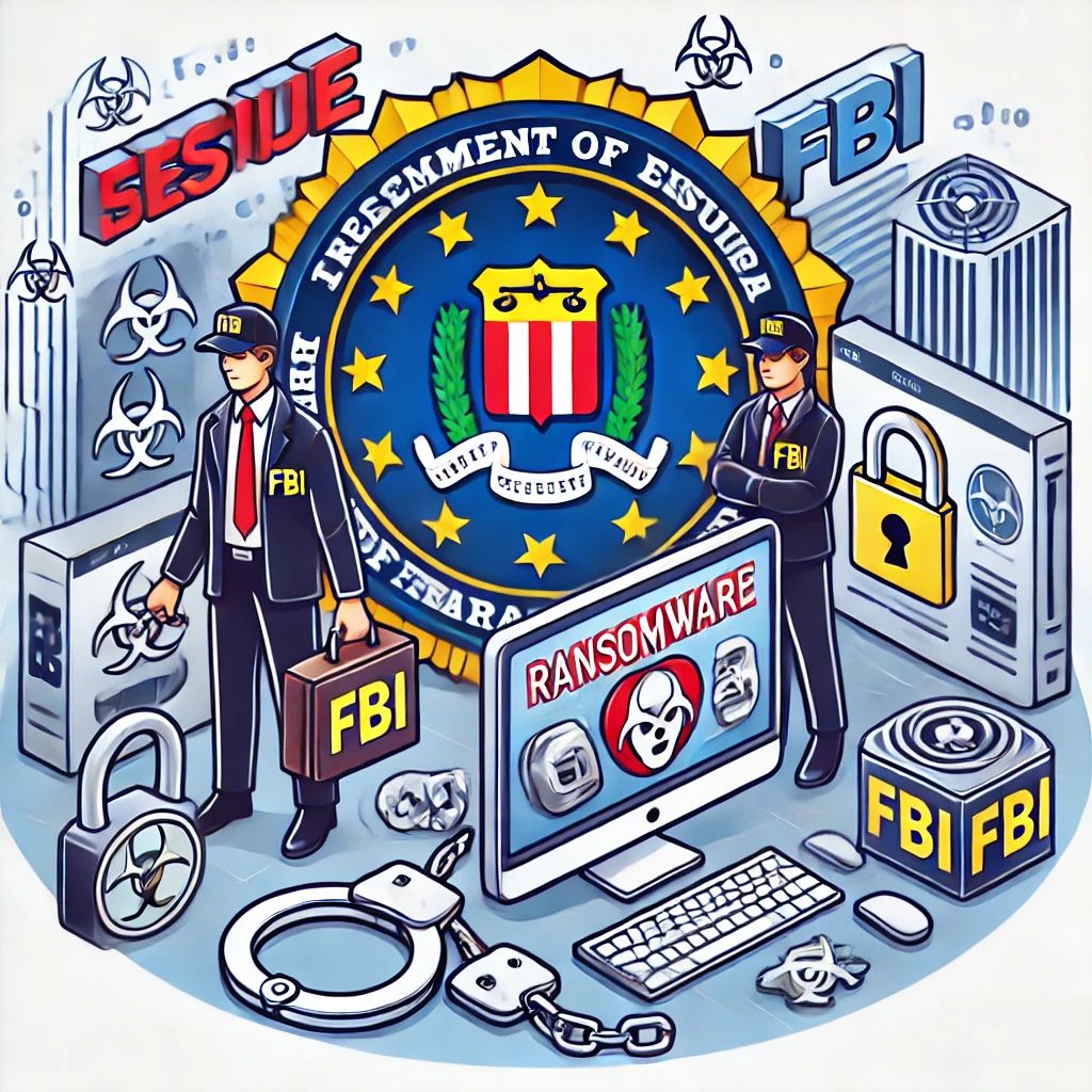 DALLE 2024-07-10 080521 - Illustration showing the FBI seizing the base of ransomware criminals at BreachForums Include elements such as the FBI logo handcuffs a computer sc - innovaTopia