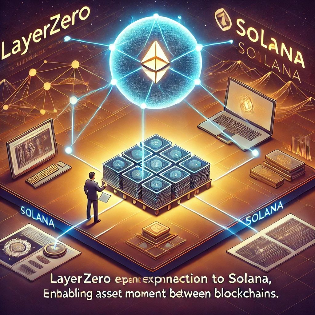 DALLE 2024-07-20 045620 - An illustration showcasing LayerZero expanding its connection to Solana enabling asset movement between blockchains The image should depict a blockc - innovaTopia