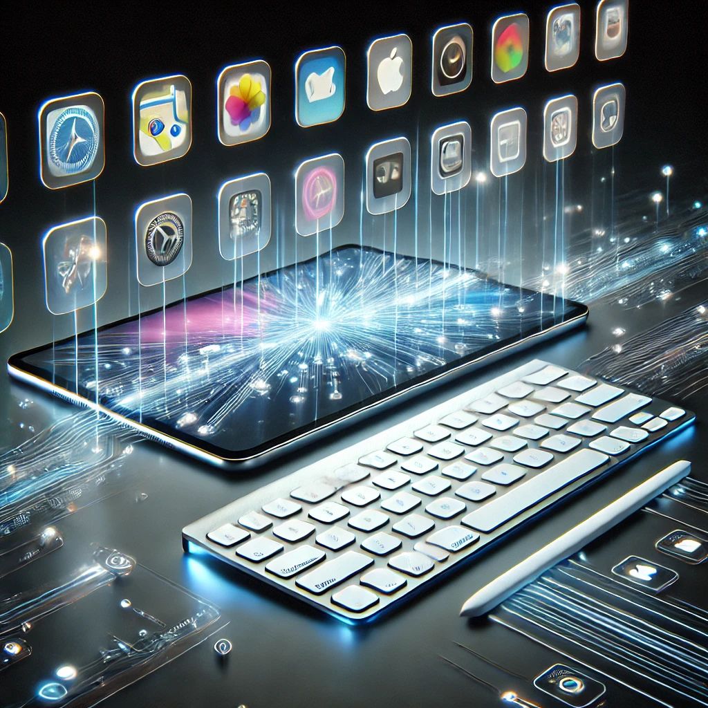 DALLE 2024-09-11 105108 - An image representing Apples announcement of the new Magic Keyboard for iPad The visual features the sleek thin design of the Magic Keyboard glowi - innovaTopia