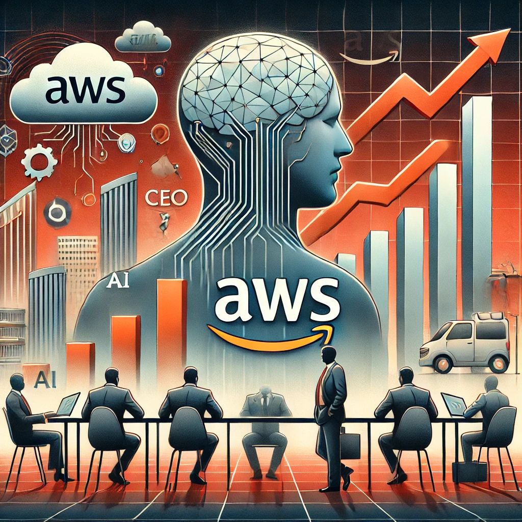 DALLE 2024-09-24 060120 - A corporate illustration showing AWS facing challenges in the AI competition with a focus on slowing growth and a CEO transition The scene shows the - innovaTopia