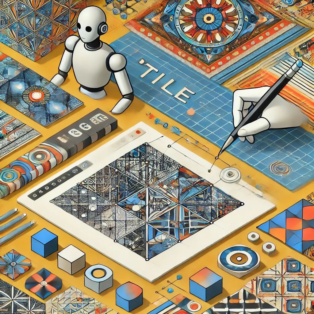 DALLE 2024-10-08 082427 - An illustration representing Ideograms innovative Tile feature which enables complex pattern generation in design using AI Show an abstract desig - innovaTopia