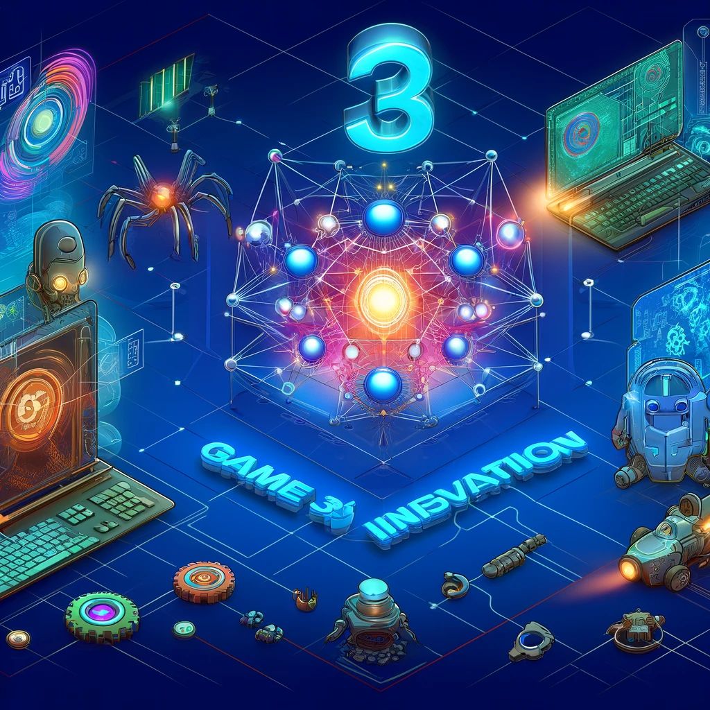 DALLE 2024-06-26 124033 - Illustration of Web3 game innovation showing futuristic gaming elements AI integration and new technology enhancing the gaming experience - innovaTopia