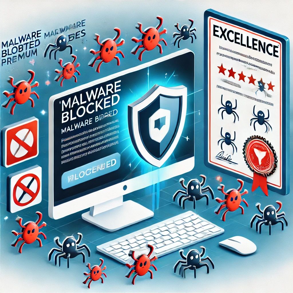 DALLE 2024-06-27 050752 - An illustration showing the effectiveness of Malwarebytes Premium in blocking malware The scene includes a computer screen displaying a Malware Bloc - innovaTopia