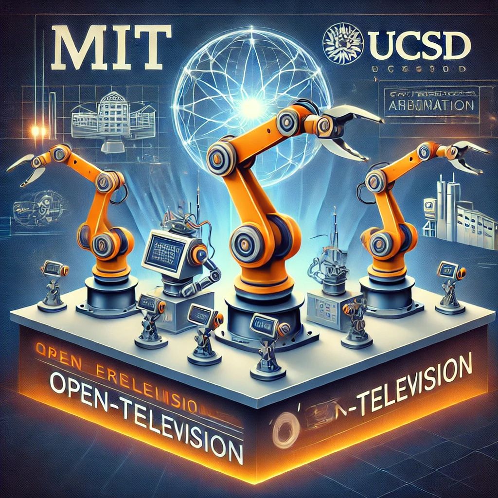 DALLE 2024-07-09 044200 - An innovative illustration showcasing the new era of robot operation with Open-TeleVision Display robotic arms controlled remotely with MIT and UC - innovaTopia