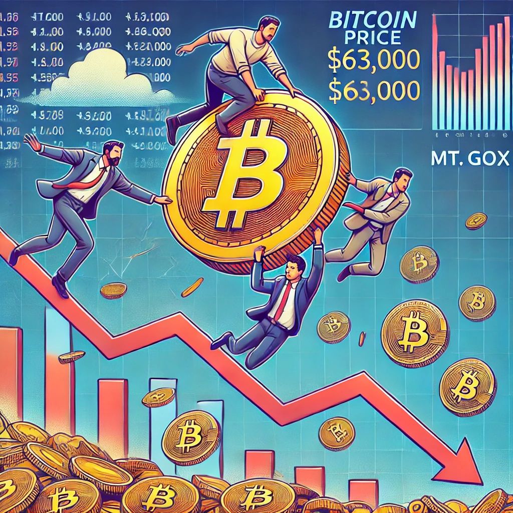ビットコイン価格、Mt. GoxのBTC移動で63,000ドル割れ