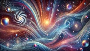 DALLE 2025-03-12 142554 - A horizontal landscape illustration titled Quantum Mechanics and Electrons featuring an abstract visualization of quantum mechanics The image show - innovaTopia