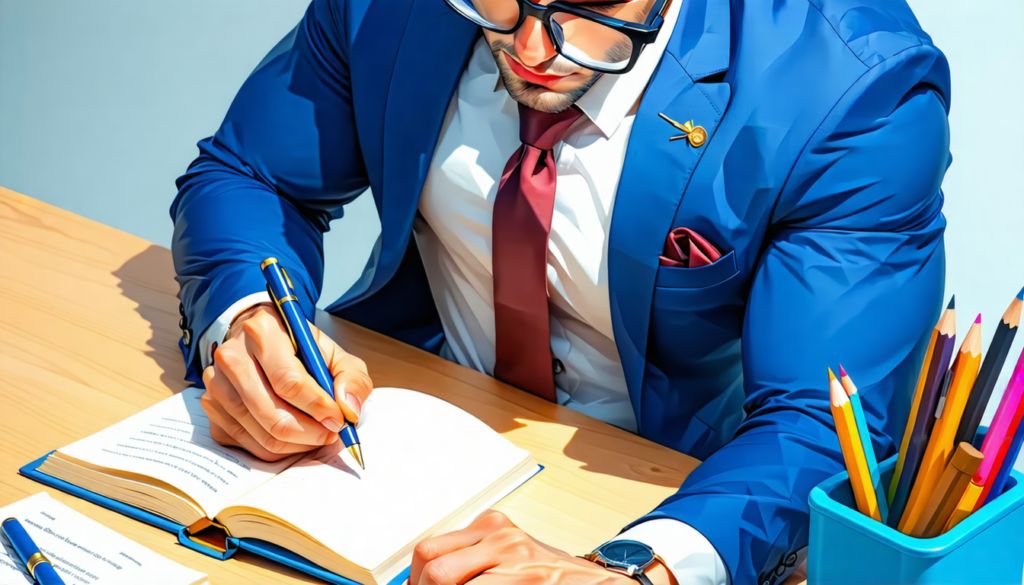 1male_business_suit_glasses_holding_pen_writing_notebook_on_desk_20250421065753_01 - innovaTopia