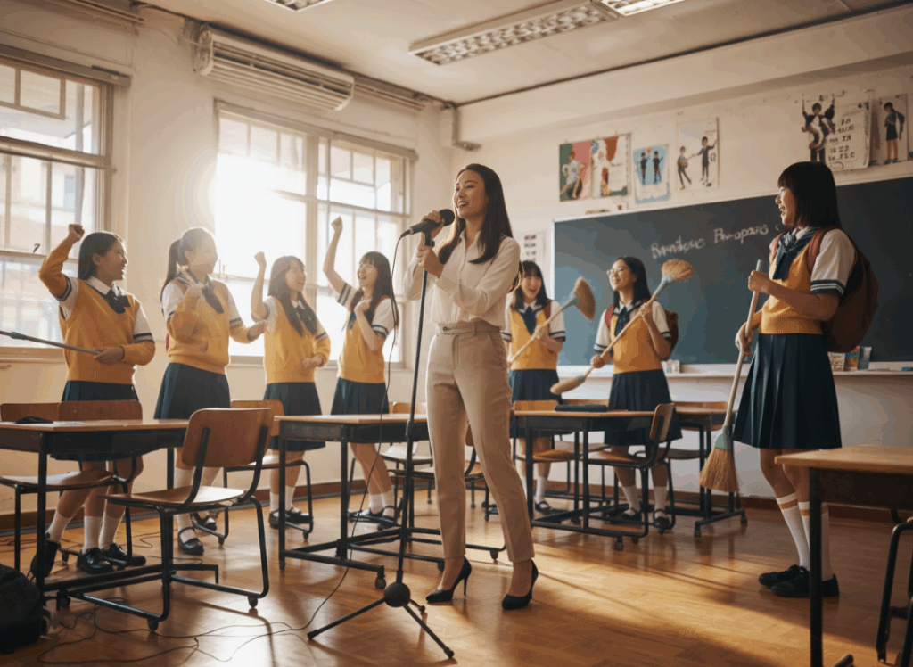 Firefly_Gemini Flash_真ん中の歌ってる女性は学生ではなくて教育実習の若い先生にかえてください 645818 - innovaTopia  - innovaTopia - (イノベトピア)