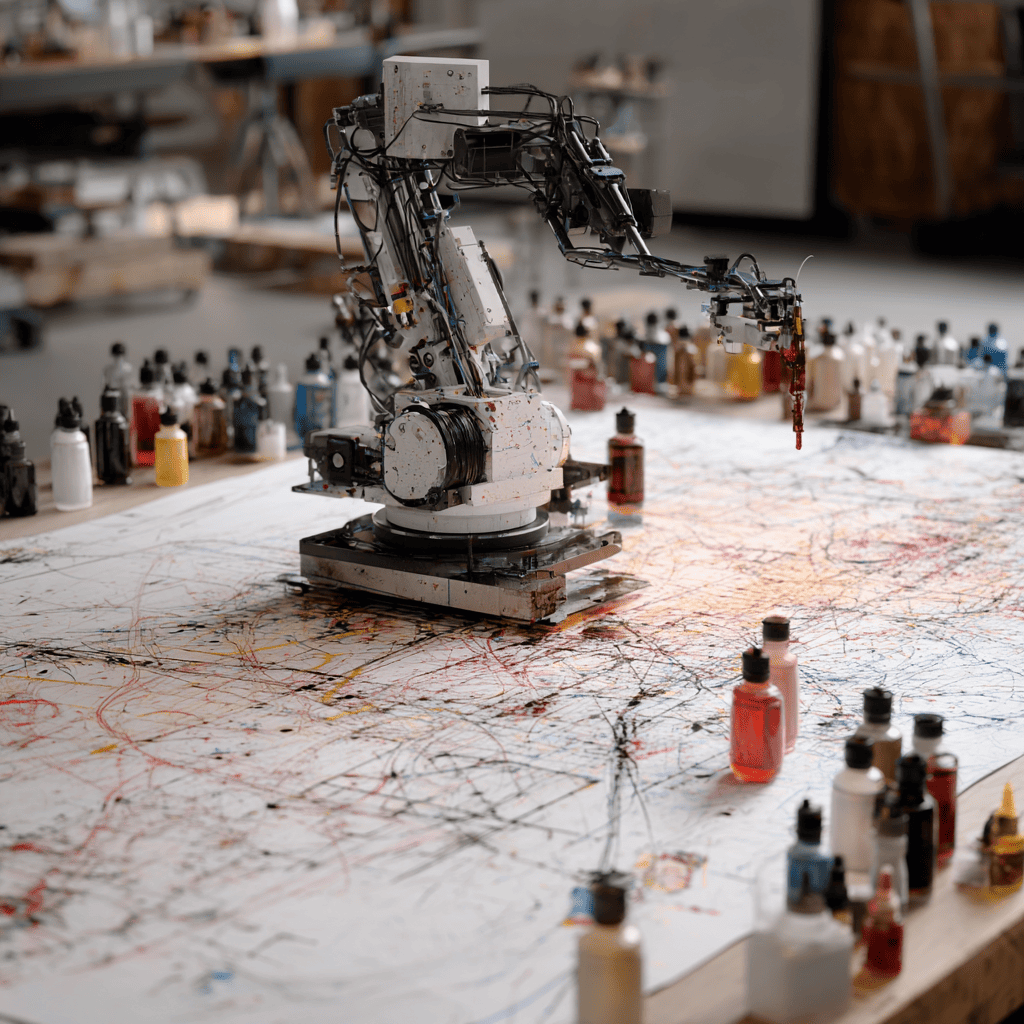 tatsu0256_a_painter_AI_robot_accidentally_knocks_over_ink_bot_1abc988a-c536-4a45-a715-201a81f4cb95_1 - innovaTopia - innovaTopia - (イノベトピア)