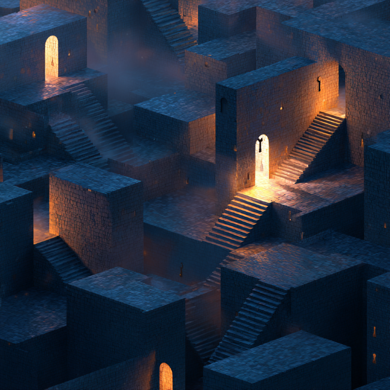 tatsu0256_surreal_puzzle_labyrinth_floating_keys_and_staircas_dec9850a-edec-4601-8e16-4cf76e30b480_2 - innovaTopia  - innovaTopia - (イノベトピア)