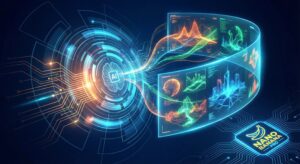 An abstract, futuristic illustration of artificial intelligence generating vivid images on a digital canvas, with glowing lines, geometric shapes, and the Nano Banana Pro logo in the corner. - innovaTopia - （イノベトピア）