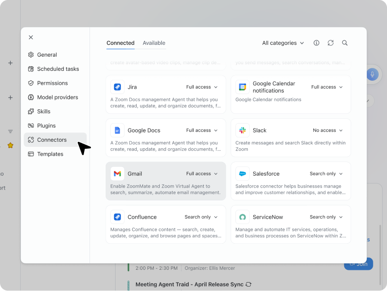 Use agentic search to search not just across Zoom, but also third-party apps.